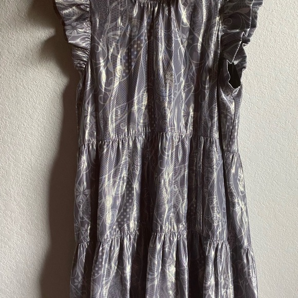 Marie Oliver Metallic Printed Tent Babydoll Tiered Ruffle Sleeves Retro Dress XS - Picture 5 of 15